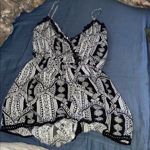 Black and white pattern romper